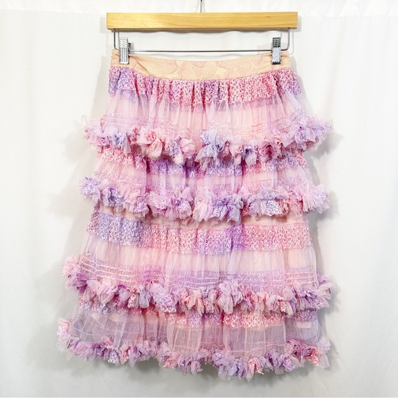 Ryan Lo Ruffle Lace Tiered Tulle Pastel Designer Skirt - Picture 1 of 8